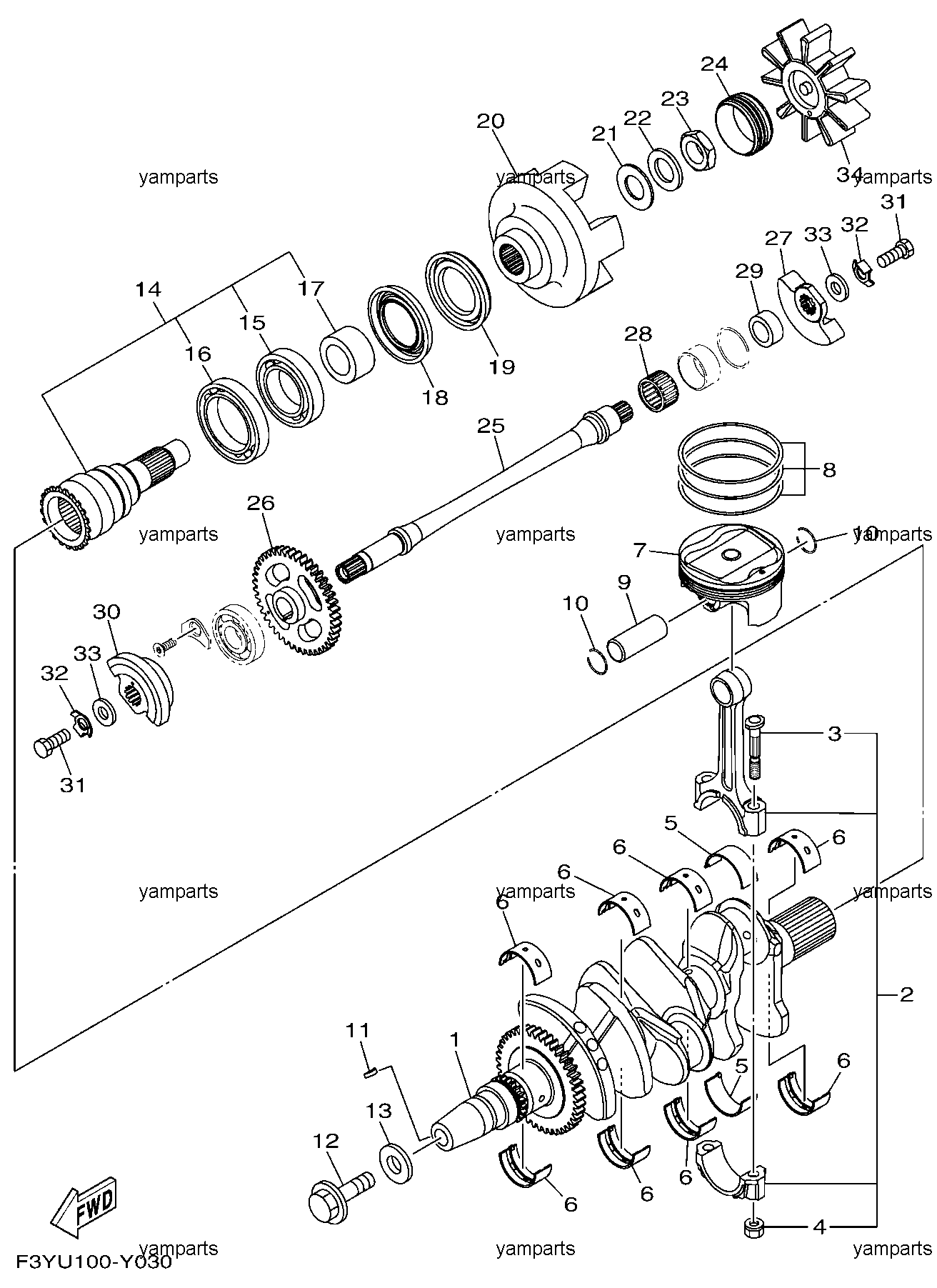 Коленвал, поршень, балансир
