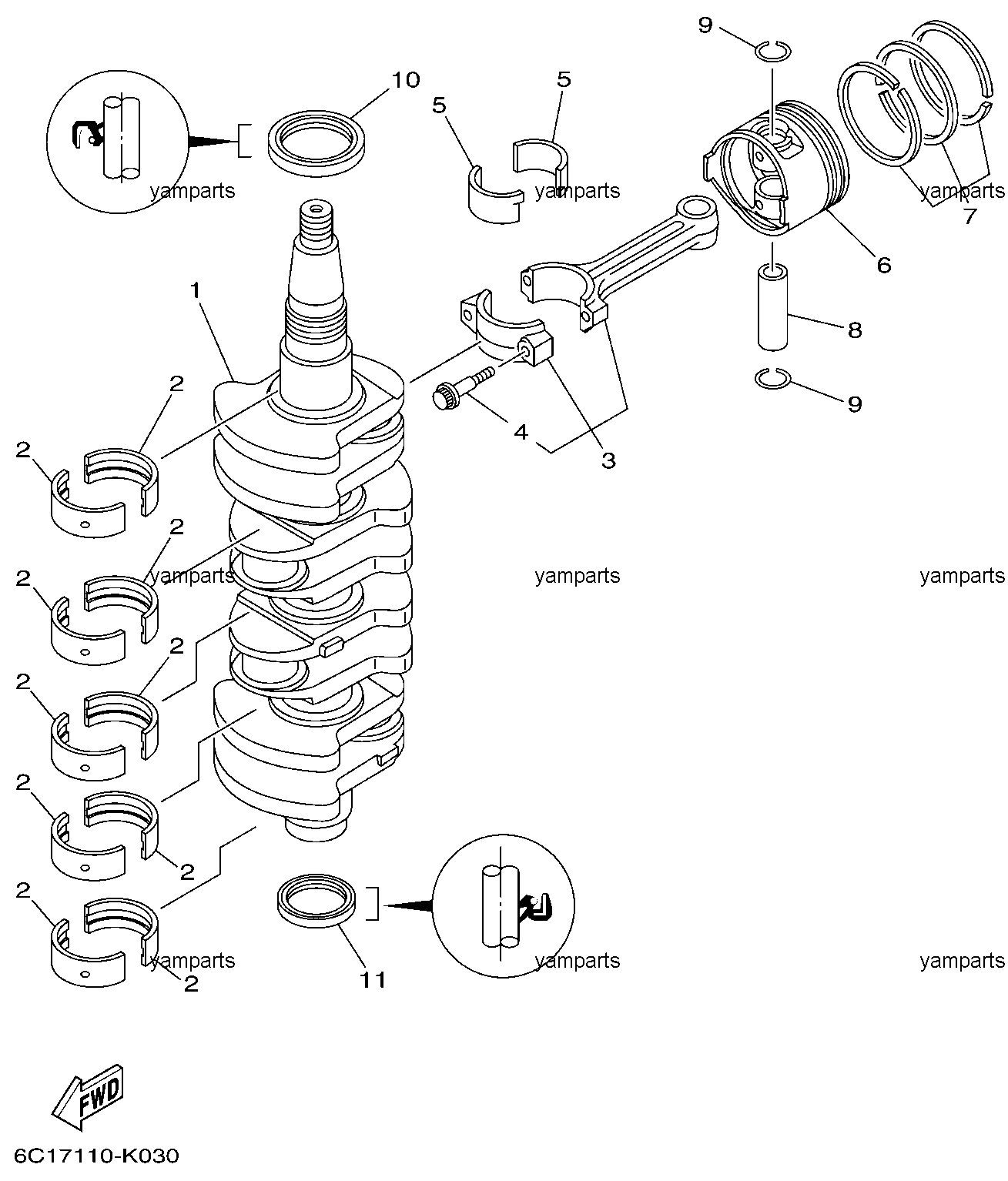 Вал коленчатый, поршни