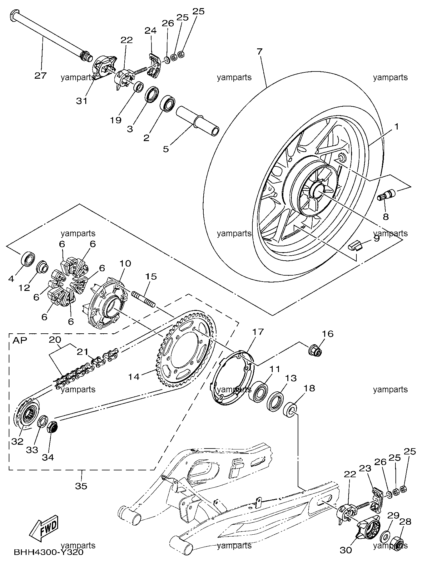 Колесо заднее, цепь