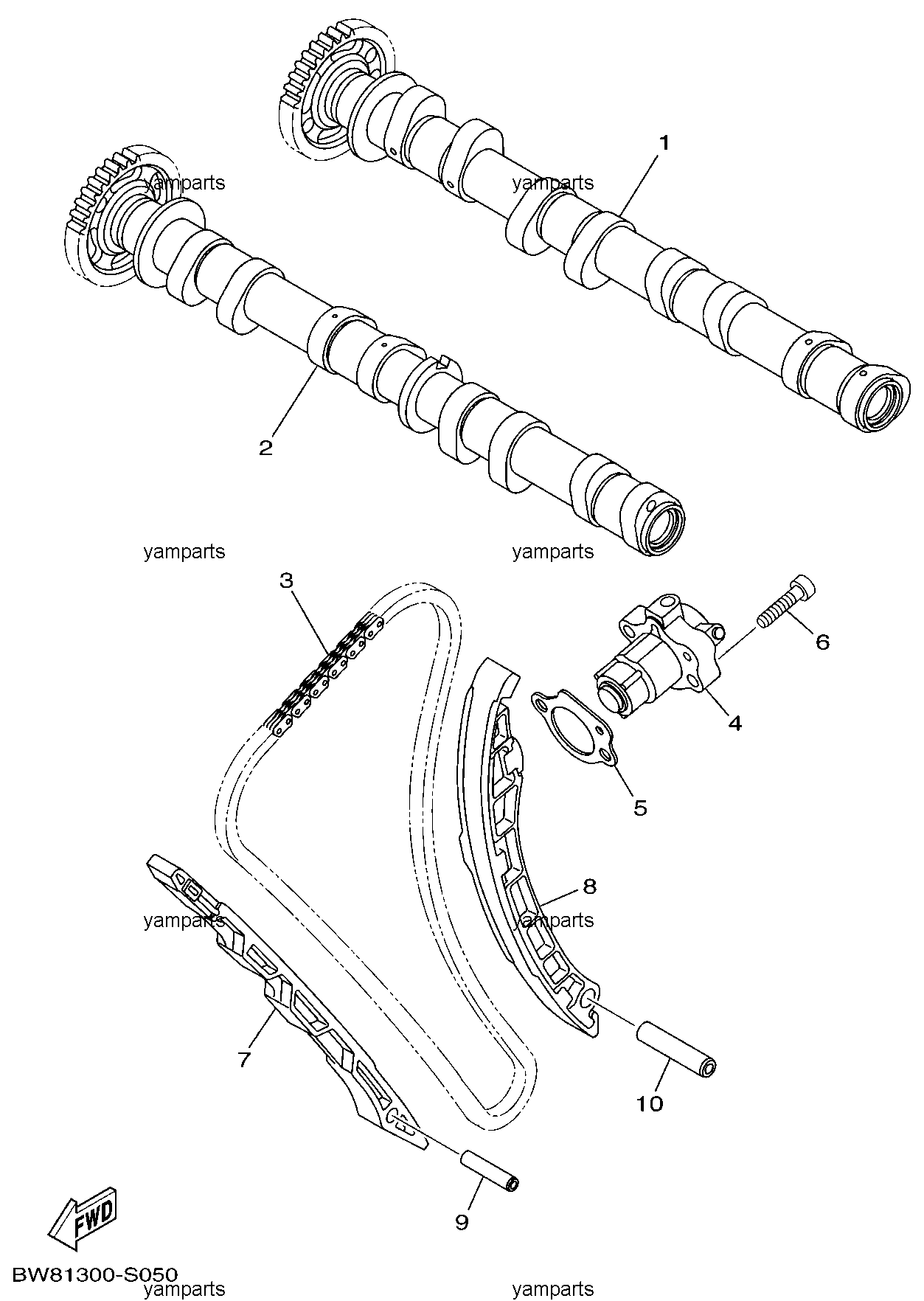 Валы распределительные, цепь