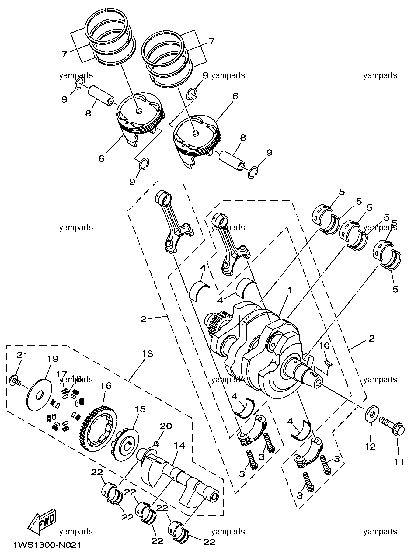 Вал коленчатый, поршни