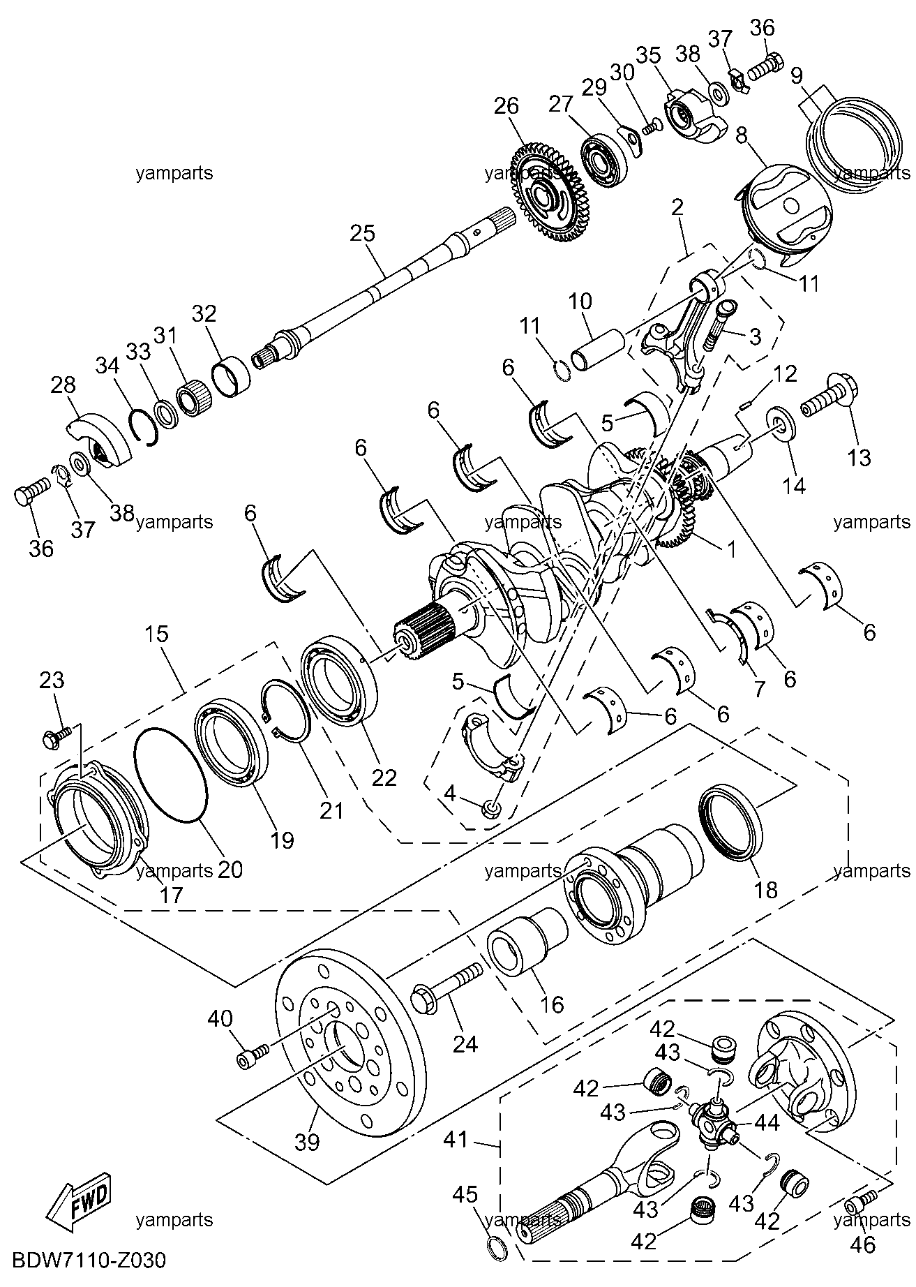 Вал коленчатый, балансир, поршни