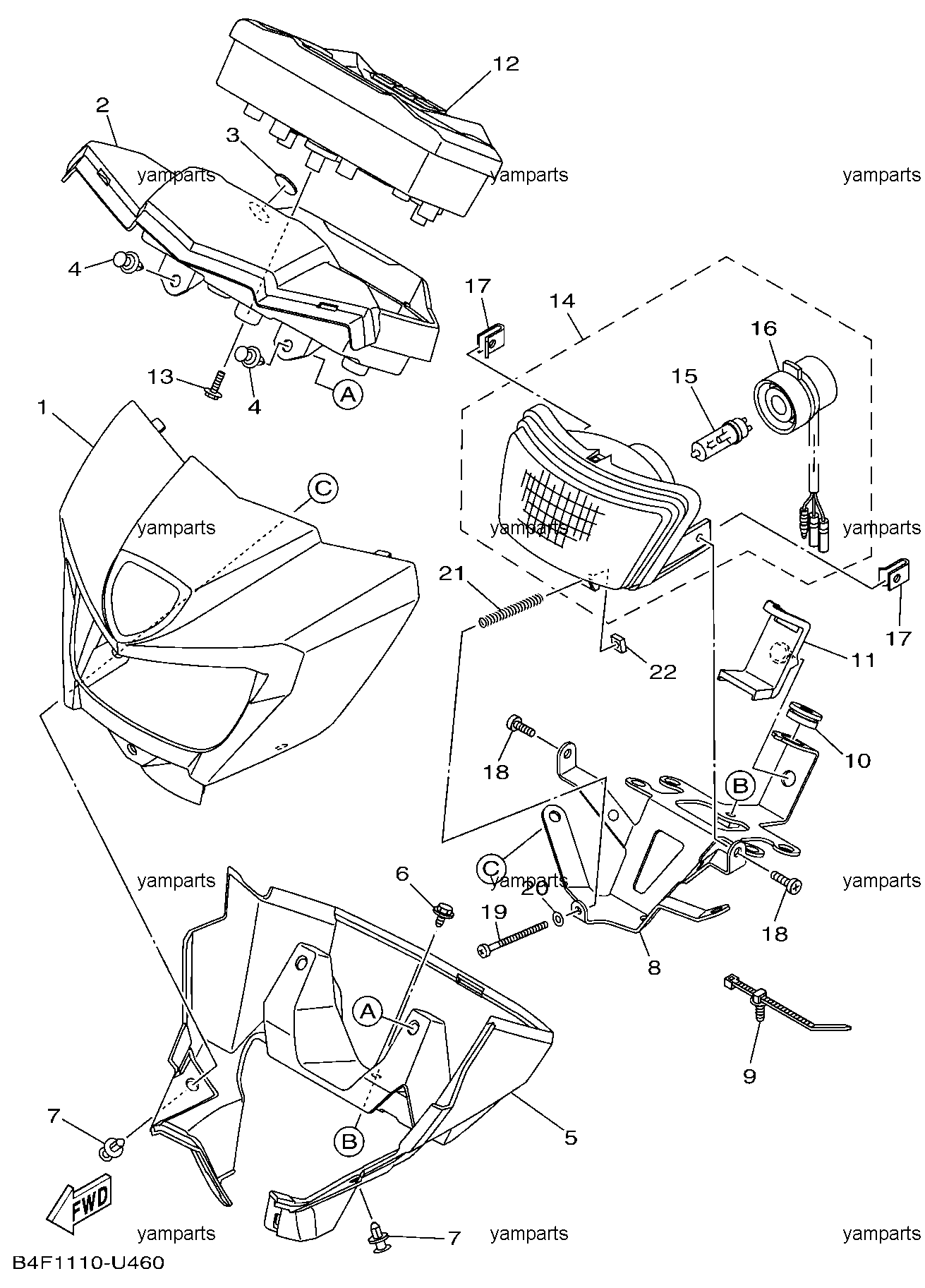 Фара на руле, спидометр