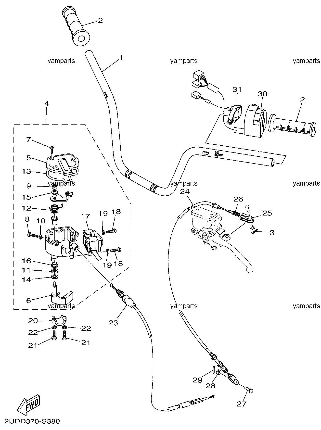 Руль, кабели, детали на руле