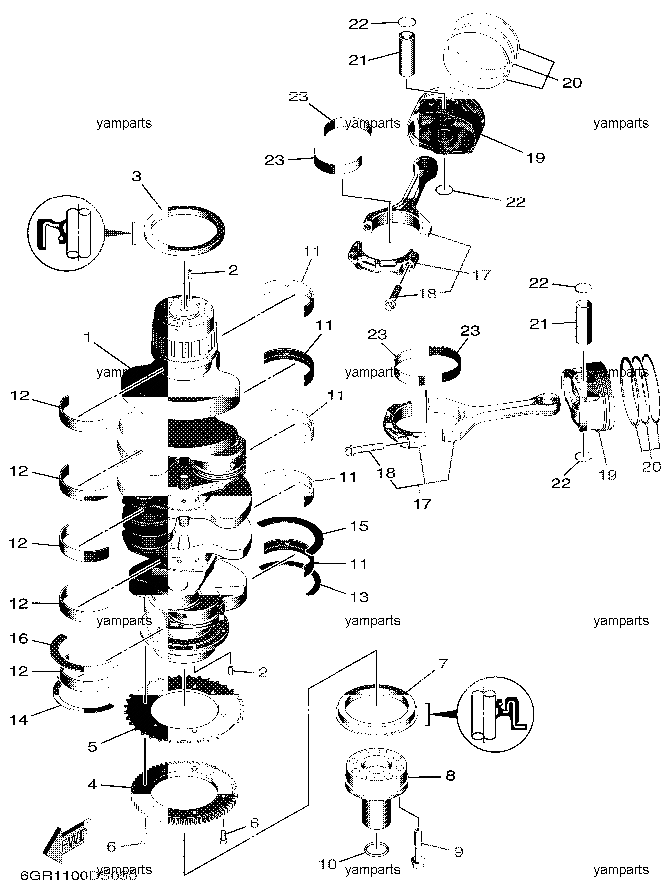 Вал коленчатый, поршни
