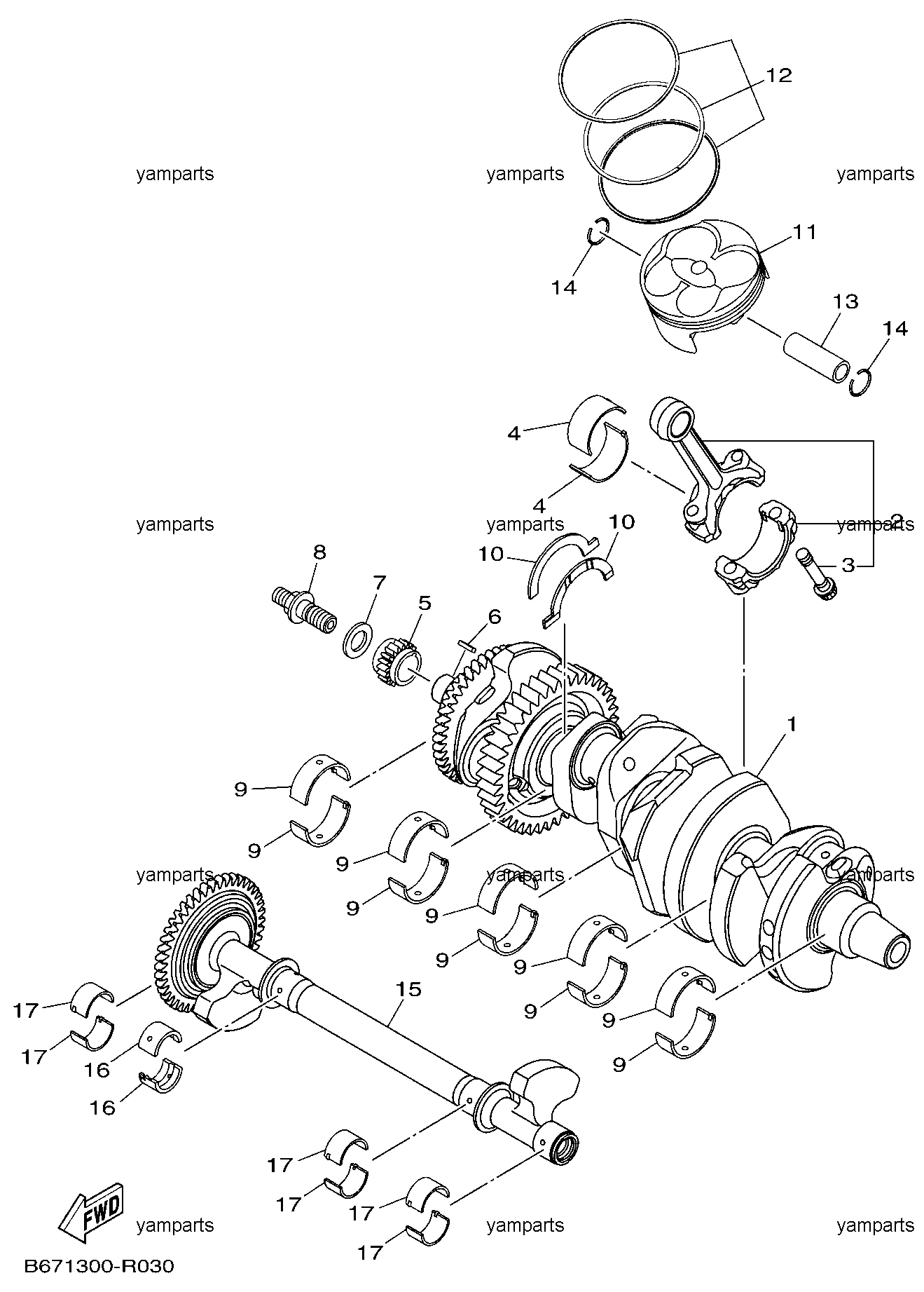 Вал коленчатый, поршни