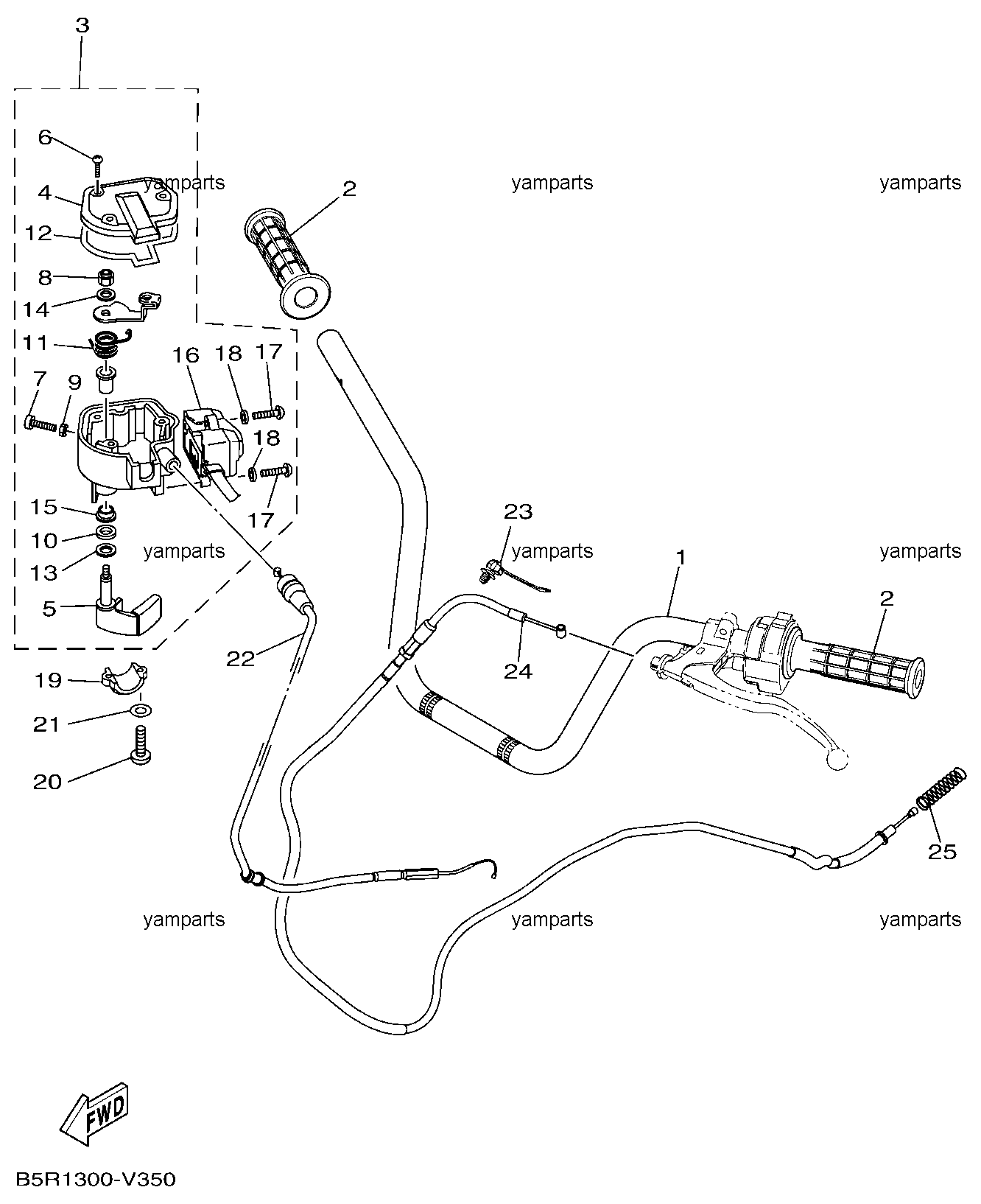 Руль, кабели, детали на руле